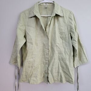 VTG Old Navy Linen Blouse Green Women's Size M Office Buisness Casual Tailored